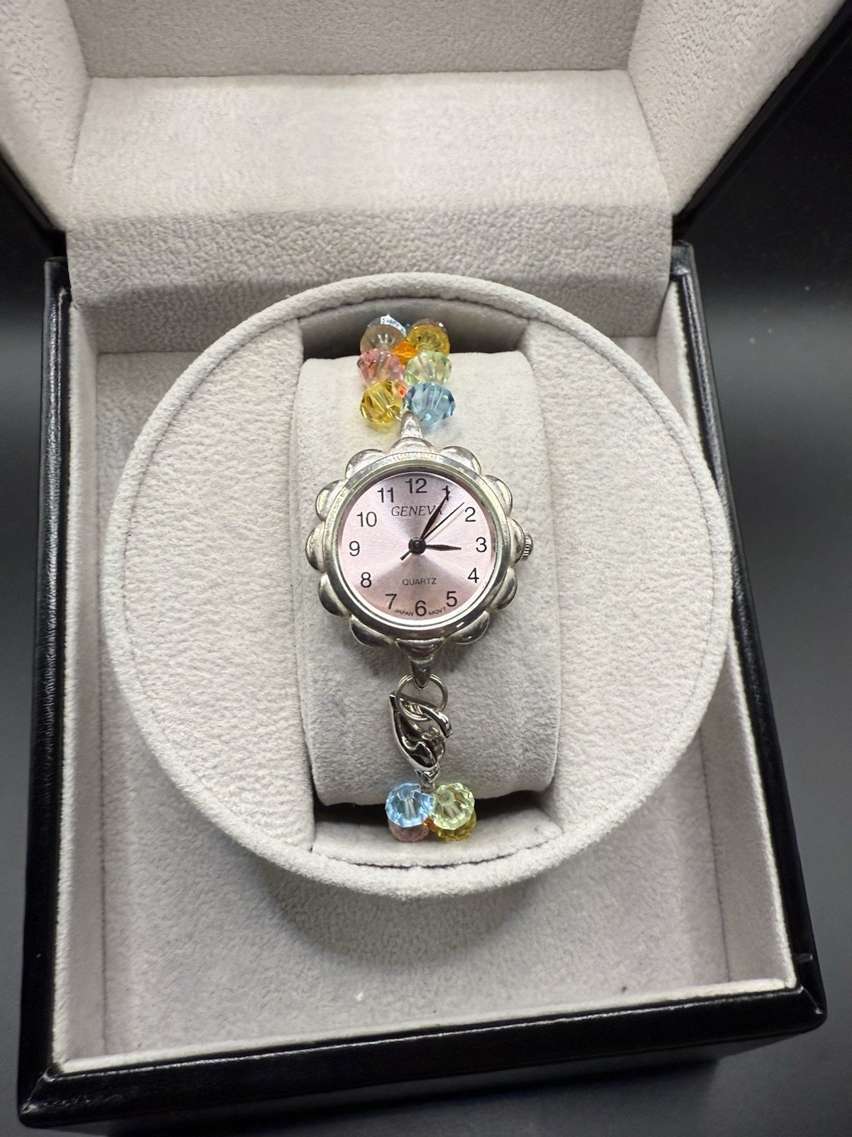 Vintage Geneva Watch With Beaded Wristband Stainless Steel